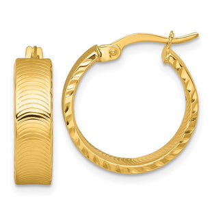 14k Polished 5.0 x Diamond-Cut Textured Tube Hoop Earrings (Style TF2395)