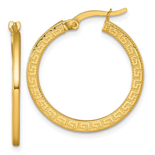 14k Polished 1.5 x Textured Greek Key Hoop Earrings (Style TF2396)