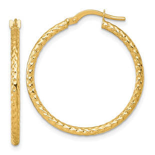 14k Polished Diamond-cut Textured 2.00 x Tube Hoop Earrings (Style TF2410)