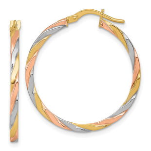 14k with Rose and White Rhodium Polished Twisted 2.00 x Tube Hoop Earrings (Style TF2420)