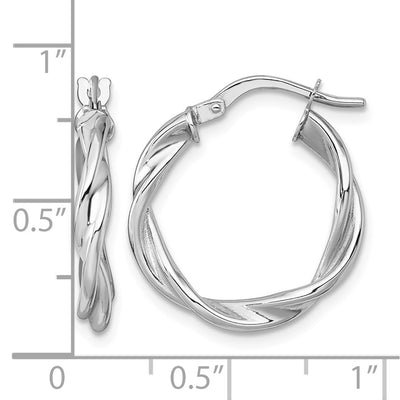 14K White Gold Polished Twisted 2.75 x Tube Hoop Earrings, 20 x 2.75mm