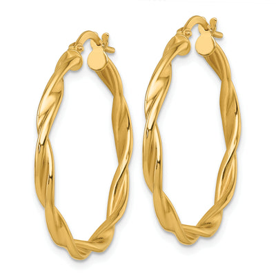 14K Polished Twisted 2.75 x Tube Hoop Earrings, 32 x 2.75mm