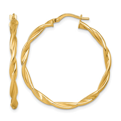 14K Polished Twisted 2.75 x Tube Hoop Earrings, 37 x 2.75mm