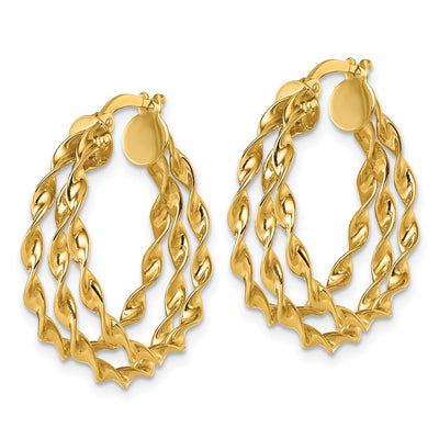 14K Polished Three Strand Circle Twisted Hoop Earrings