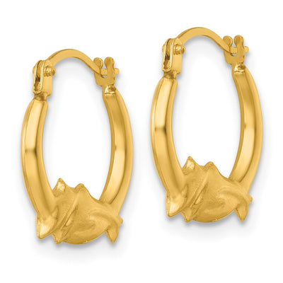 14K Polished Two Dolphins Hollow Hoop Earrings