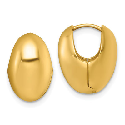 14K Polished Puffed Oval Hinged Hoop Earrings