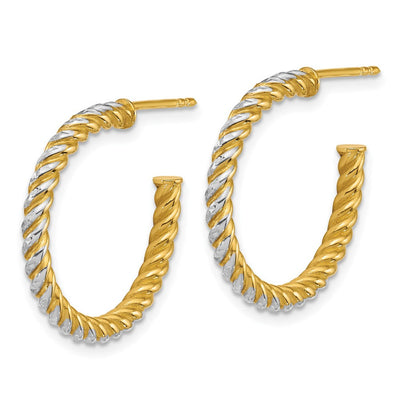 14K with White Rhodium Polished Diamond-cut Twisted Tube C-Hoop Post Earrings, 23.5 x 2.75mm