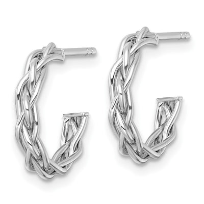 14K White Rhodium-plated Polished Woven Braid 3 x C-Hoop Post Earrings, 15 x 3mm