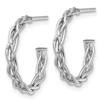 14K White Rhodium-plated Polished Woven Braid 3 x C-Hoop Post Earrings, 19.5 x 3mm