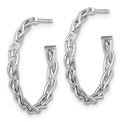 14K White Rhodium-plated Polished Woven Braid 3 x C-Hoop Post Earrings, 24 x 3mm