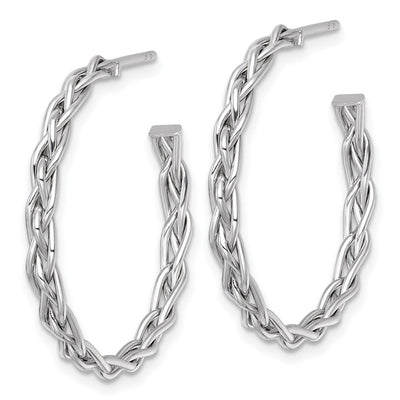 14K White Rhodium-plated Polished Woven Braid 3 x C-Hoop Post Earrings, 29 x 3mm