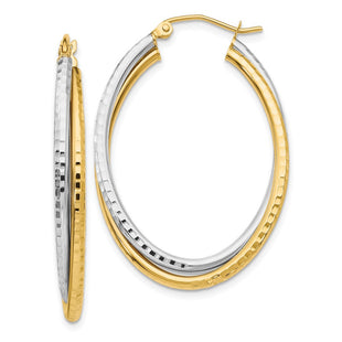 14k Two-tone Diamond-cut Polished Oval Hoop Earring (Style TF479)