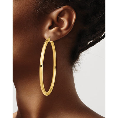 14K Polished Lightweight Round Tube Hoop Earrings, 70 x 4mm
