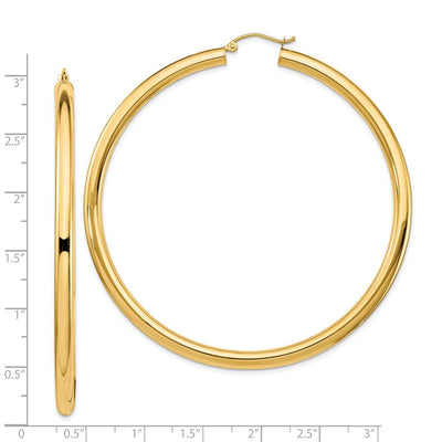 14K Polished Lightweight Round Tube Hoop Earrings, 70 x 4mm