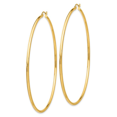 14K Polished Lightweight Round Tube Hoop Earrings, 75 x 2mm