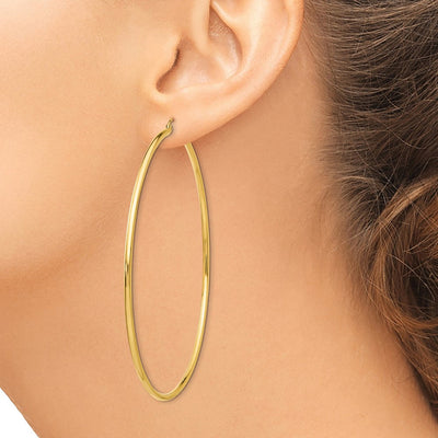 14K Polished Lightweight Round Tube Hoop Earrings, 75 x 2mm