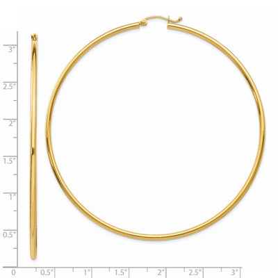 14K Polished Lightweight Round Tube Hoop Earrings, 75 x 2mm