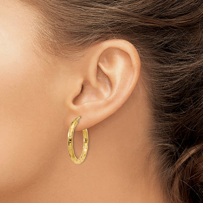 14K Polished/Textured Post Hoop Earring, 27 x 3.25mm