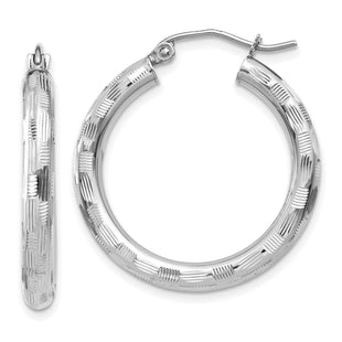 14K White Gold Diamond Cut Hoop Earrings (Style TF623)
