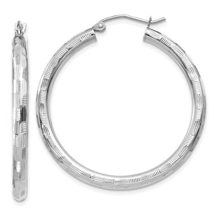 14K White Gold Diamond Cut Hoop Earrings (Style TF624)