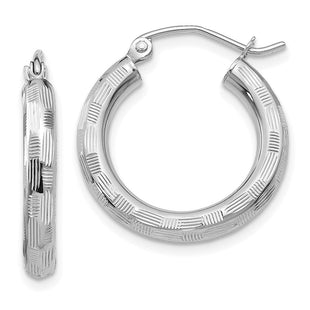 14K White Gold Diamond Cut Hoop Earrings (Style TF626)