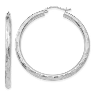 14K White Gold Diamond Cut Hoop Earrings (Style TF629)