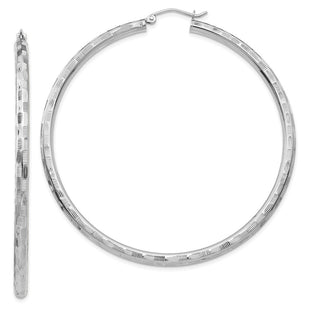 14K White Gold Diamond Cut Hoop Earrings (Style TF630)