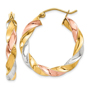 14k Tri-color Light Twisted Hoop Earrings (Style TF653)
