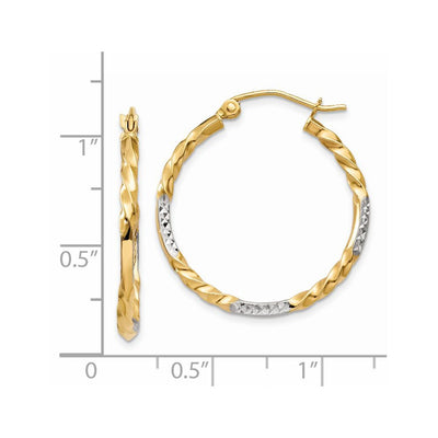 14K & Rhodium Diamond-cut Twisted Hoop Earrings, 27 x 24.5mm