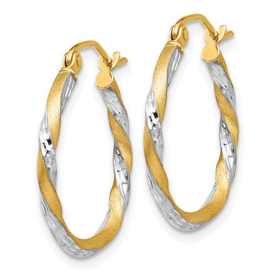 14K & Rhodium Satin Diamond Cut Twisted Hoop Earrings, 20 x 2mm