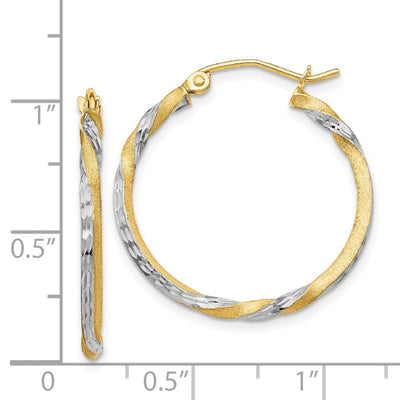 14K & Rhodium Satin Diamond Cut Twisted Hoop Earrings, 29 x 2mm