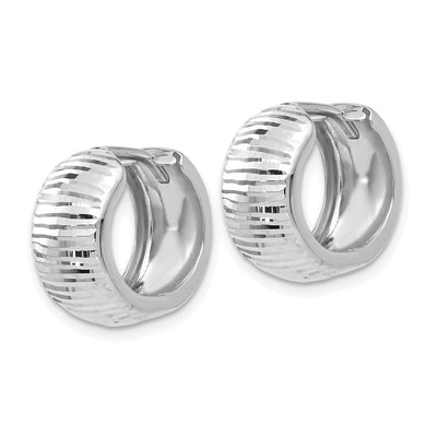 14K White Gold Textured and Polished Hinged Hoop Earrings, 16 x 8mm