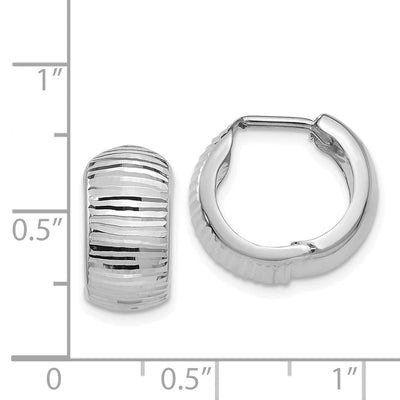 14K White Gold Textured and Polished Hinged Hoop Earrings, 16 x 8mm