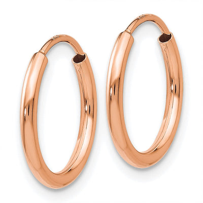 14K Rose Gold Polished Endless Tube Hoop Earrings, 14 x 1.5mm (F781)