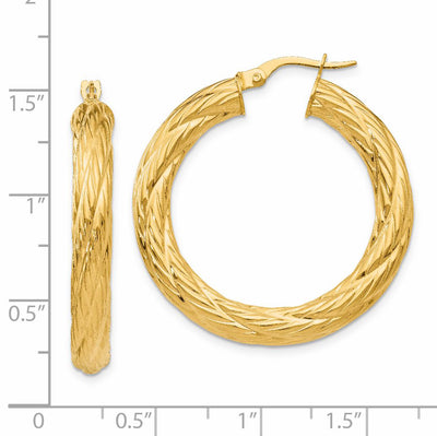 14K Textured Tube Hoop Earrings, 37 x 4.5mm