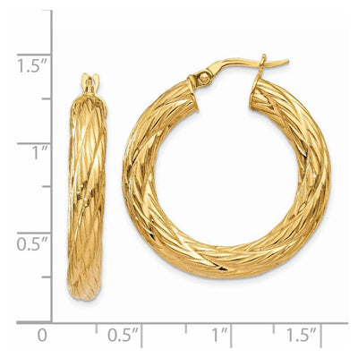 14K Textured Tube Hoop Earrings, 32 x 4.5mm
