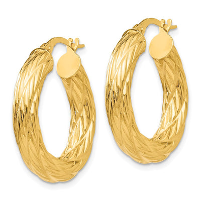 14K Textured Tube Hoop Earrings, 28 x 4.5mm