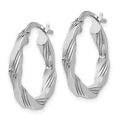 14K White Gold Twisted Textured Hoop Earrings, 21 x 20mm
