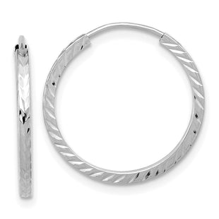14k White Gold Diamond-cut Square Tube Endless Hoop Earrings (Style TF995W)