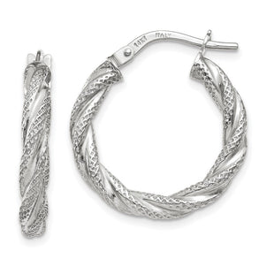 14K White Gold Twisted Textured Hoop Earrings (Style TH690)