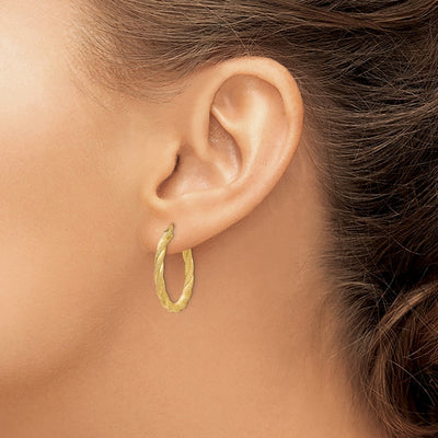 14K Twisted Textured Hoop Earrings, 26 x 3mm