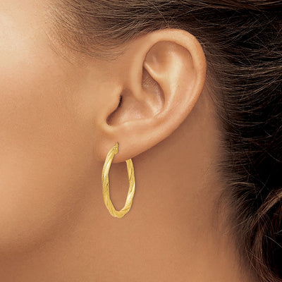 14K Twisted Textured Hoop Earrings, 32 x 3mm