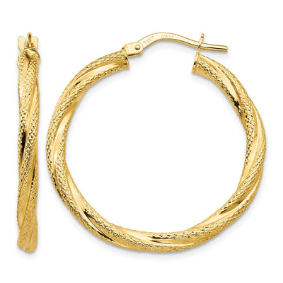 14K Twisted Textured Hoop Earrings, 32 x 3mm