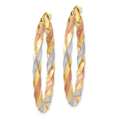 14K White & Rose Rhodium Satin Twisted Hoop Earrings, 34 x 30.5mm