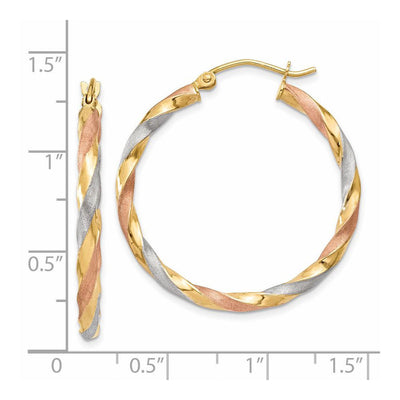 14K White & Rose Rhodium Satin Twisted Hoop Earrings, 34 x 30.5mm
