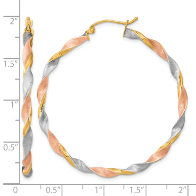 14K White & Rose Rhodium Satin Twisted Hoop Earrings, 50 x 3mm
