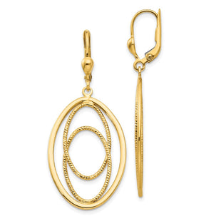 14K Gold Textured and Polished Dangle Leverback Earrings (Style TH875)