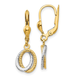 14K Two-Tone Textured and Polished Dangle Leverback Earrings (Style TH877)