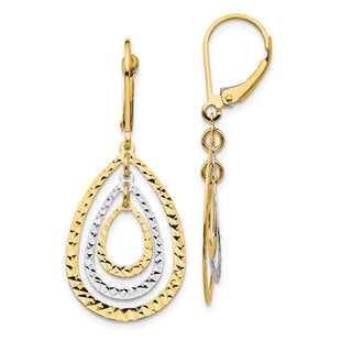 14K Two-tone Diamond Cut Leverback Earrings (Style TH882)