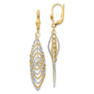 14K Two-tone Polished Diamond-cut Dangle Leverback Earrings (Style TH888)